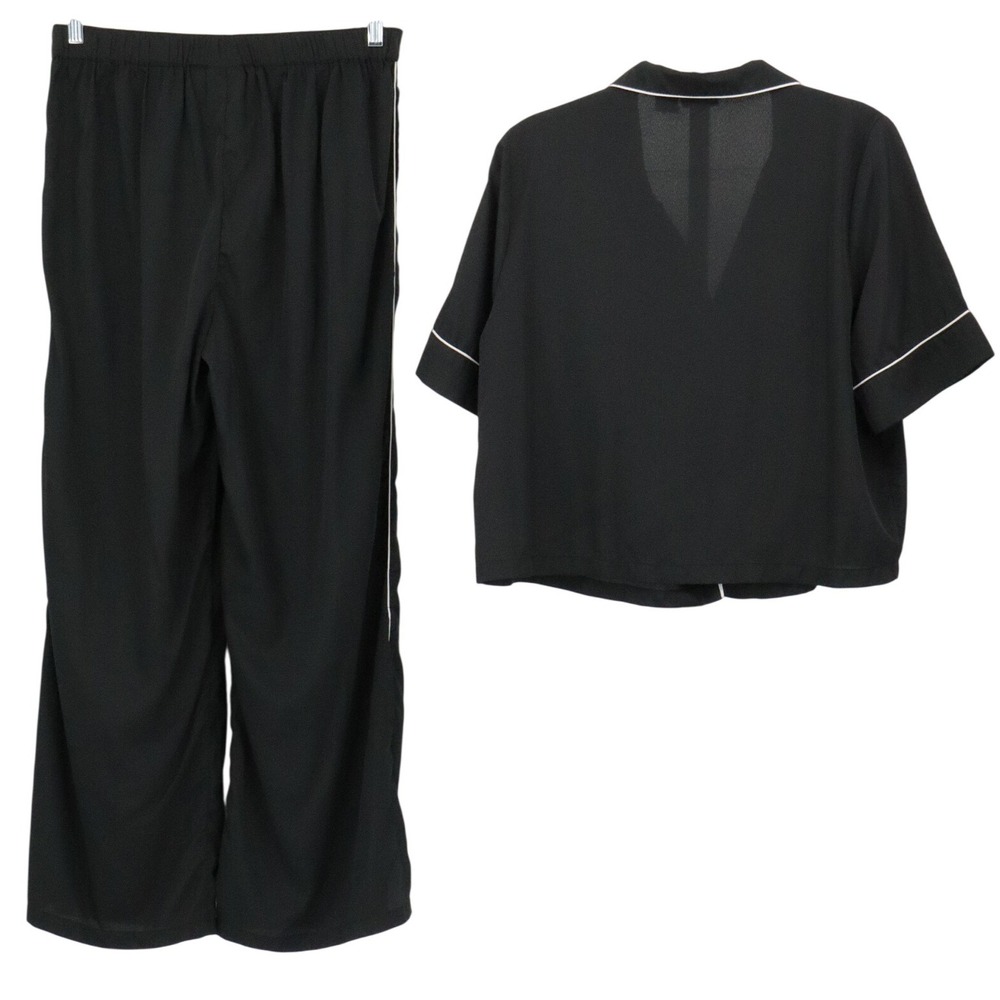 Jason Wu Black Satin Contrast Piping Set Lounge Sleepwear Large - Picture 3 of 12